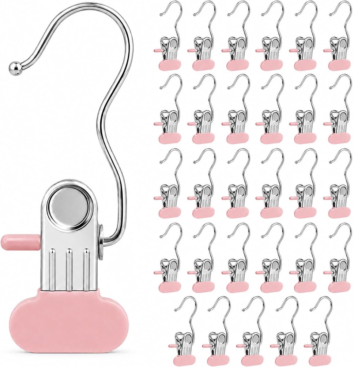 Wasknijpers roestvrij staal, grote wasknijpers, wasknijpers met haken, antislip kleerhangers, haken met clip, metalen klemhaken voor laarzen, broeken, schoenen, kleding (roze)