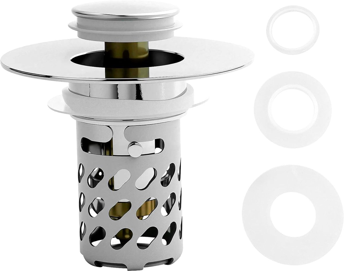 wastafelstop en afneembaar filter, universele afvoer voor wastafel, geschikt voor afvoergaten van 26 ~ 46 mm