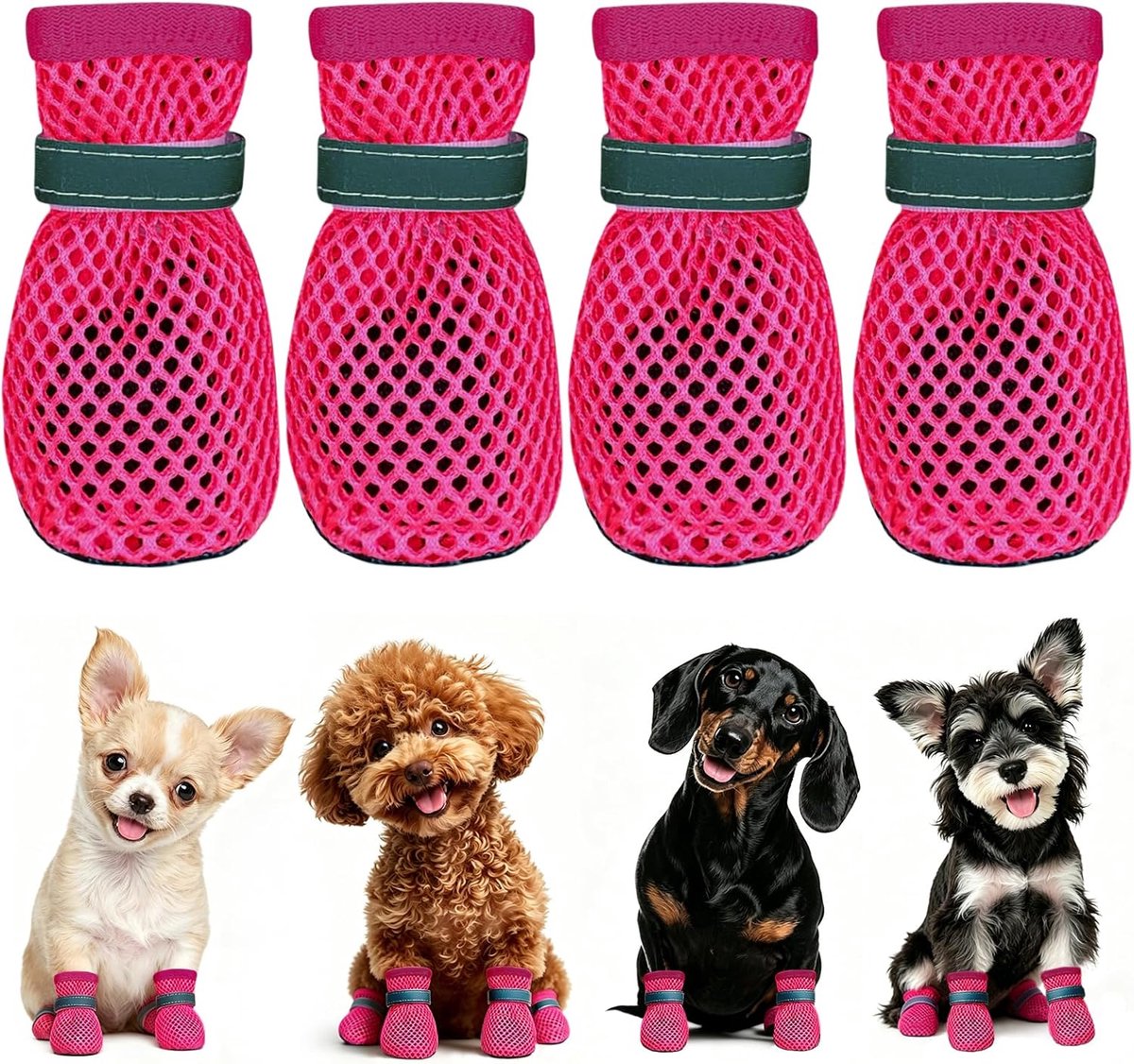 Schoenen Zomer Kleine Honden 4 Stuks Mesh Schoenen voor Honden Lichtgewicht Ademend Hondenschoenen voor Hete Straten Beschermt de Hondenpootjes Let Op: Kies Niet Uw Gewone Maat