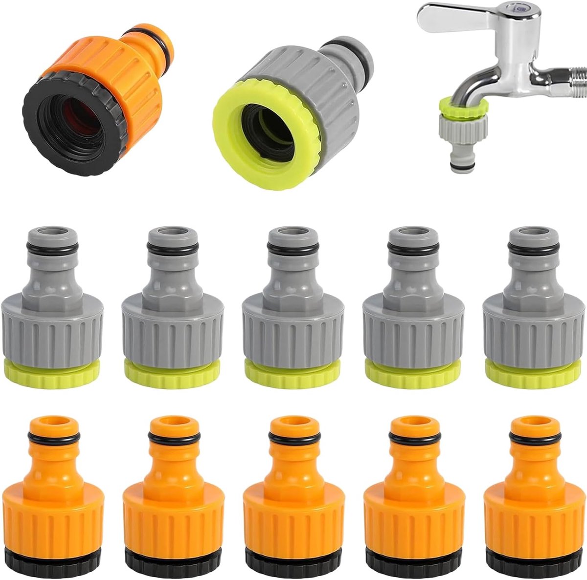 12 Stuks Kraanverbinder, 2-in-1 slangkoppeling, Tuinslangverbinders 1/4 inch 1/6 inch, Kunststof adapter koppeling schroefdraad, Accessoires kranen, Voor tuinirrigatie, kraanslangaansluiting