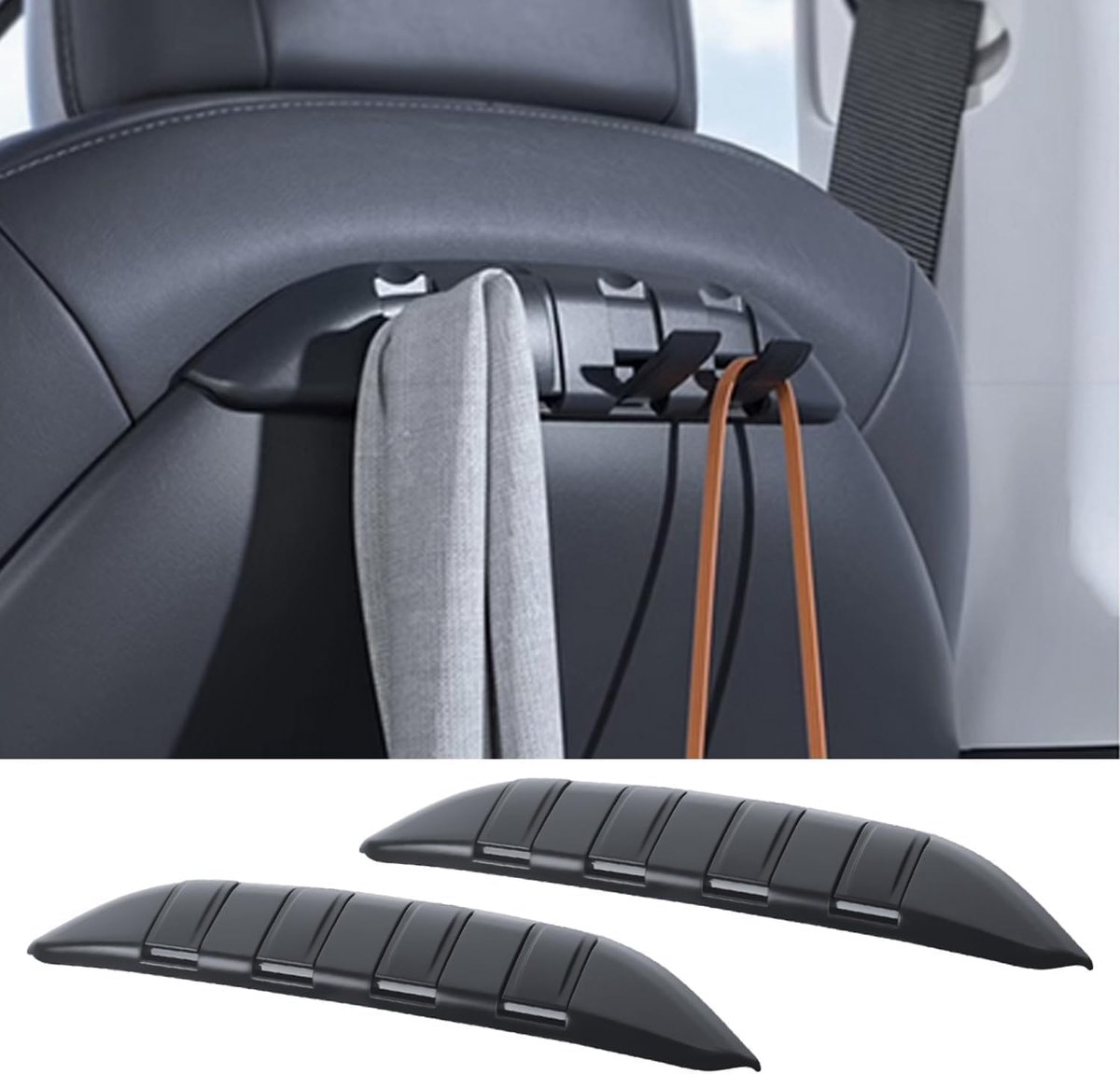 Haakjes voor Autostoelrugleuning voor Tesla Model Y/3/S/X Verstelbare Opbergrek Organisator voor Autostoelen Haak Accessoires Organisatie van Auto-interieur Hoofdsteun Haakjes (2-Pack)