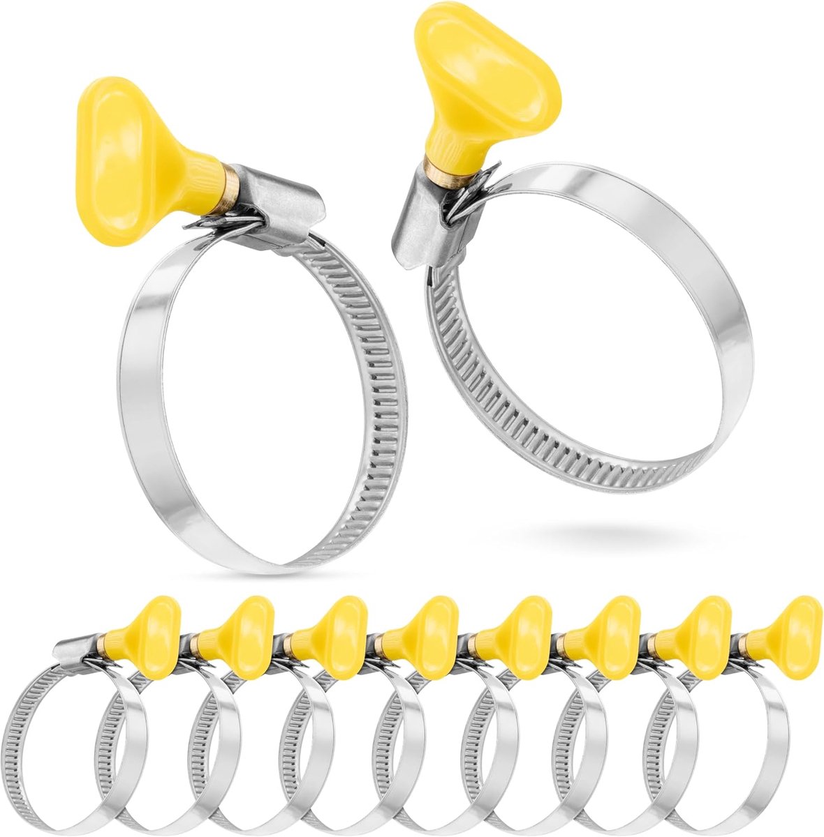 10x Slangklemmen met Roestvrijstalen Vleugelmoer, Klembereik 35-50 mm, W2 Kwaliteit, Geel