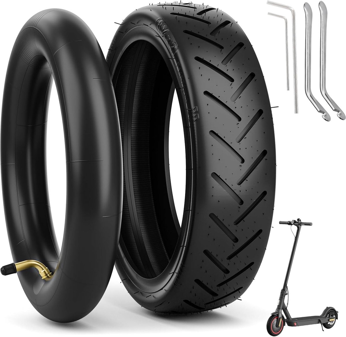 2 stuks E-scooterbanden 8 1 2 met slangenpakket reserveslang + banden 8 5 inch compatibel met Xiaomi M365 M365Pro2 elektrische scooter zwarte reservewielen (gebogen luchtmondstuk)