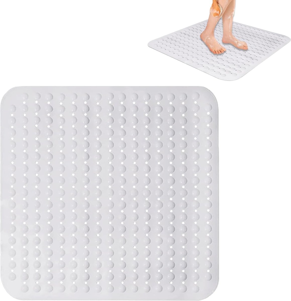 Douchemat, antislip, 80 x 80 cm, grote douchemat, machinewasbaar, douchemat met afvoergaten en zuignappen, voor doucheruimtes (wit)