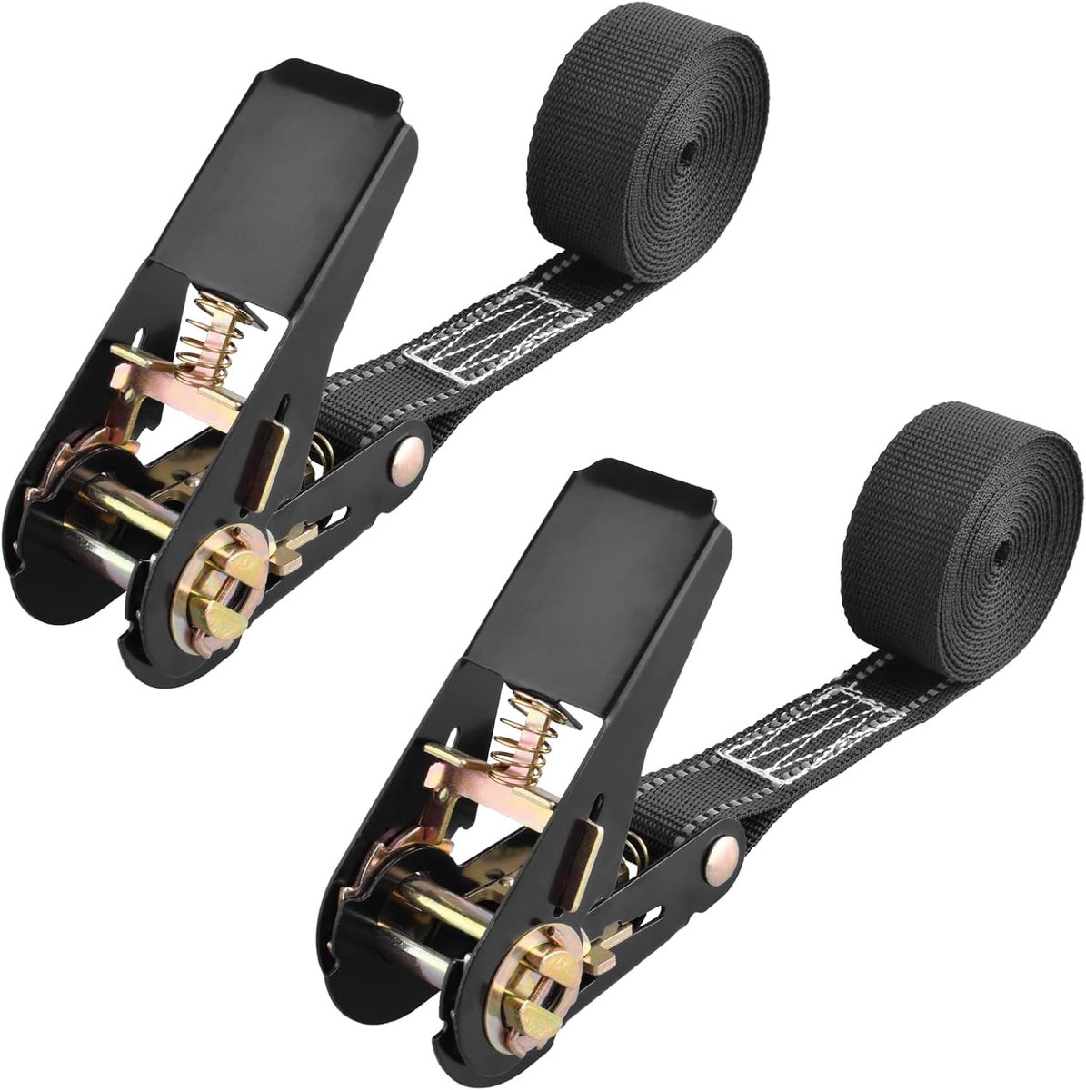 Ratelgespen 1 m, 2 m, 3 m, 5 m, draagkracht 800 kg, breedte 25 mm, ratelgespen voor motor, kajak en vrachtwagen, aanhanger (01 zwart - 2 stuks, 2 m)