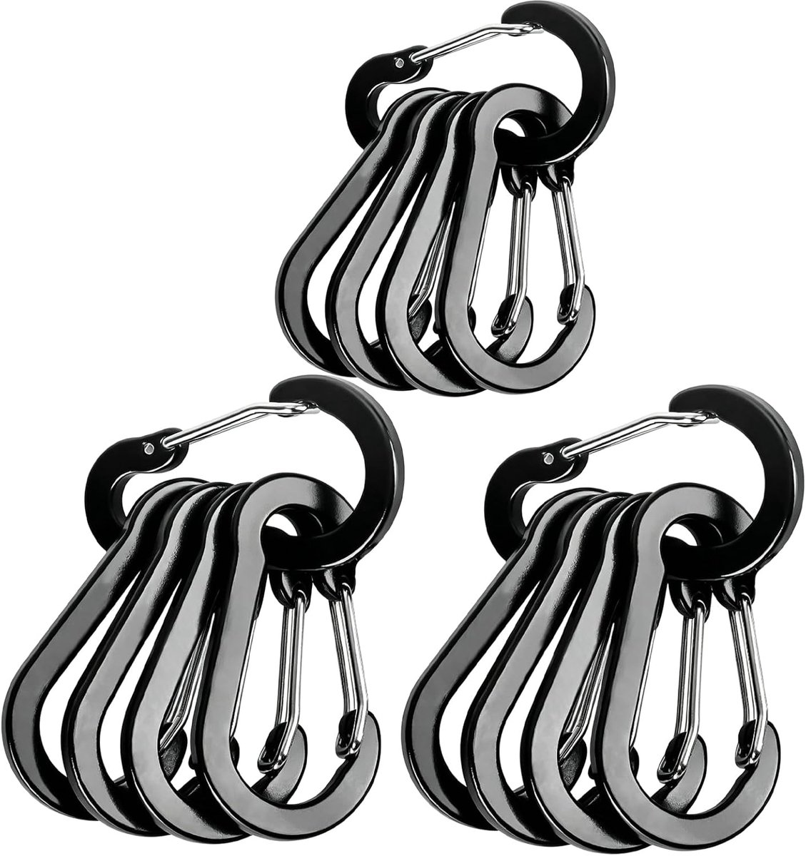 15 stuks D-ring karabijnhaken van zwart aluminium 70 mm voor outdoor, camping, wandelen, sport, sleutelhanger, licht, robuust en veelzijdig voor rugzakken, flessen en uitrusting