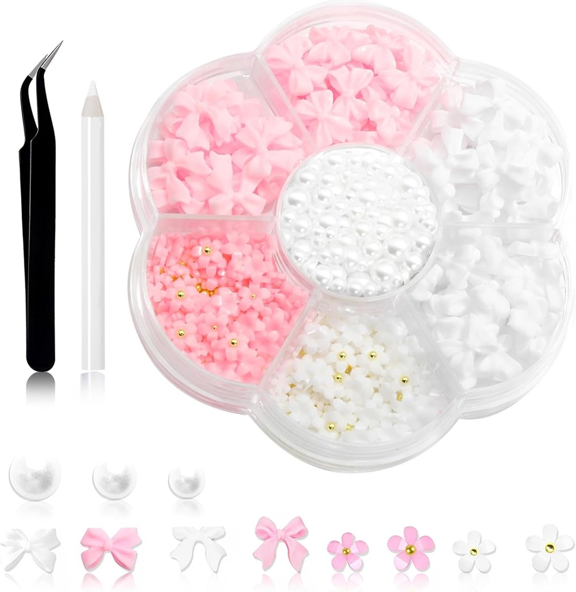 1 doos accessoires voor nageldecoratie, strikknopen voor nagels, met strik, bedeltje voor nagels, nageldecoratie, accessoires voor doe-het-zelf nagelkunst