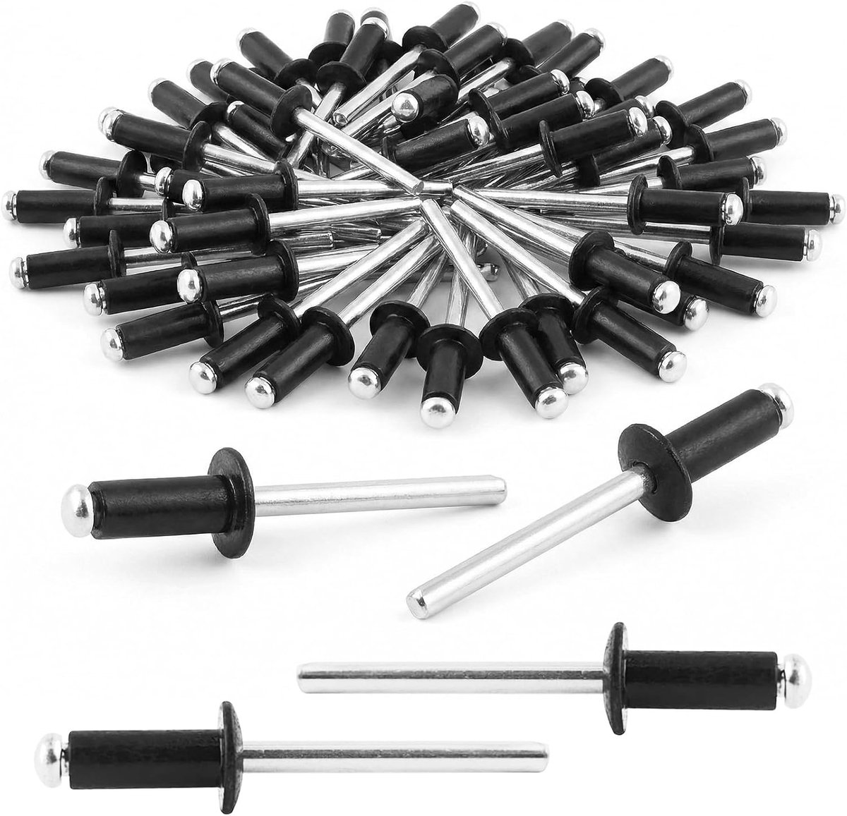 50 blindklinknagels, zwart, 4 x 12 mm, van robuust aluminium, voor bouwen, auto en meubels