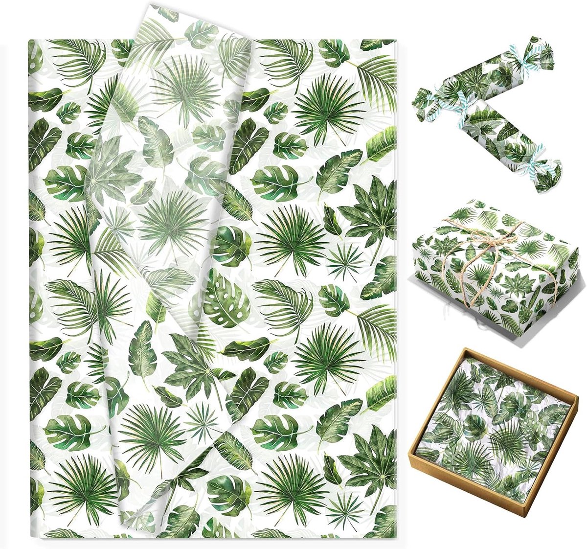 50 vellen tropisch palmblad tissuepapier, Monstera palmblad Hawaiiaans inpakpapier voor doe-het-zelf ambachten, bruiloft, verjaardag, zomervakantie, decoratie, geschenkverpakking, 50 x 35 cm