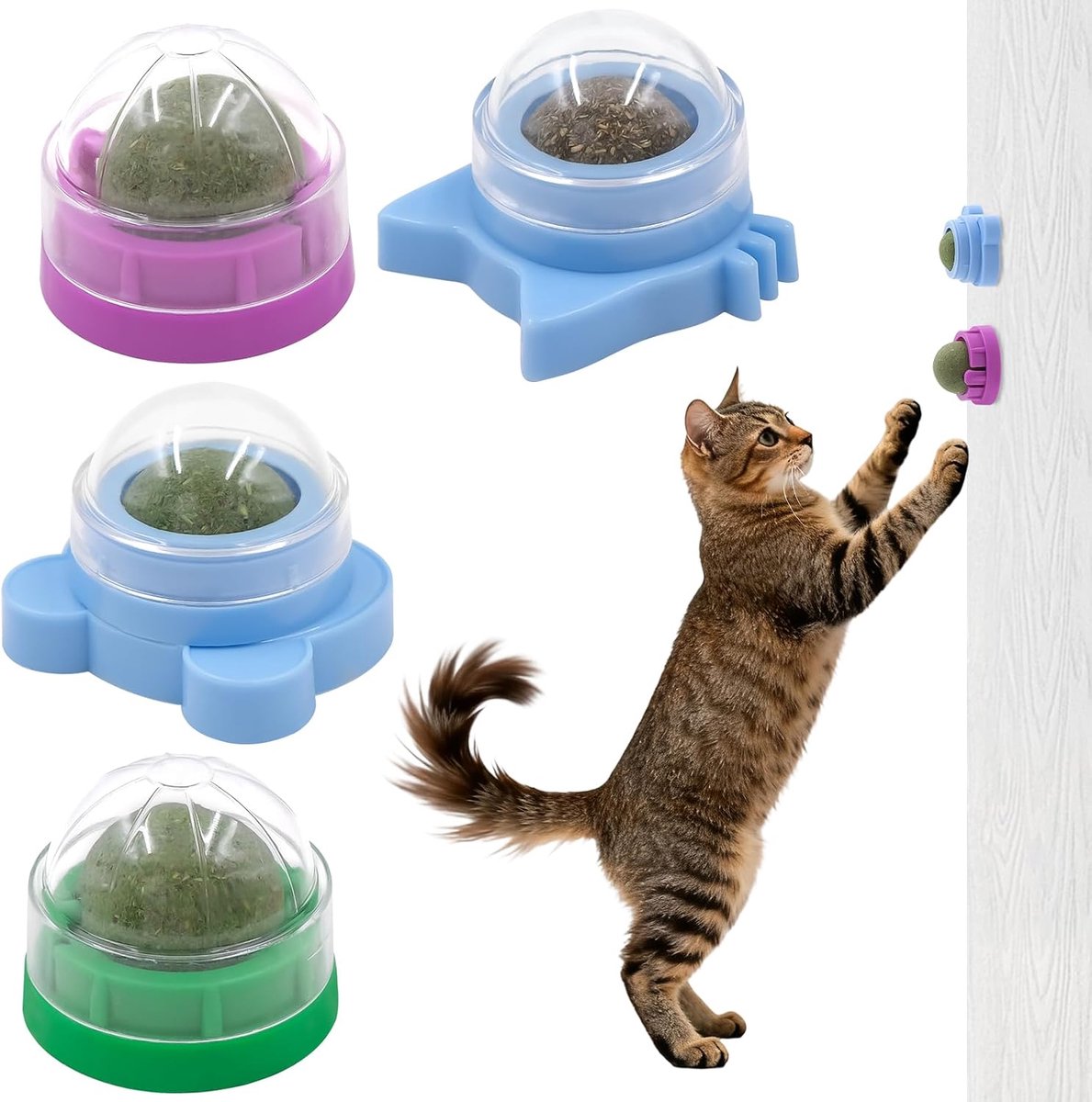 4 stuks kattenkruidballen, speelgoed voor katten, kattenkruid, wandroller voor kattenlikken, draaibare kattenmunt, bal, kattenkruid, ballen, muur, kattenkruid, speelgoed voor katten, natuurlijk