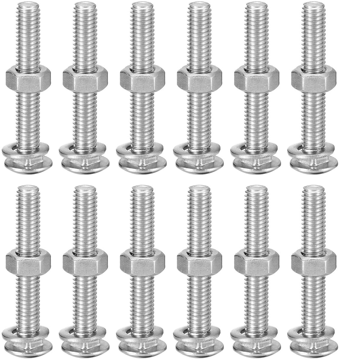 12 stuks M6 x 40 mm vierkante hals slotschroeven met moeren en onderlegringen, 304 roestvrij staal ronde kop vierkante hals coach boutschroeven, zilverkleur