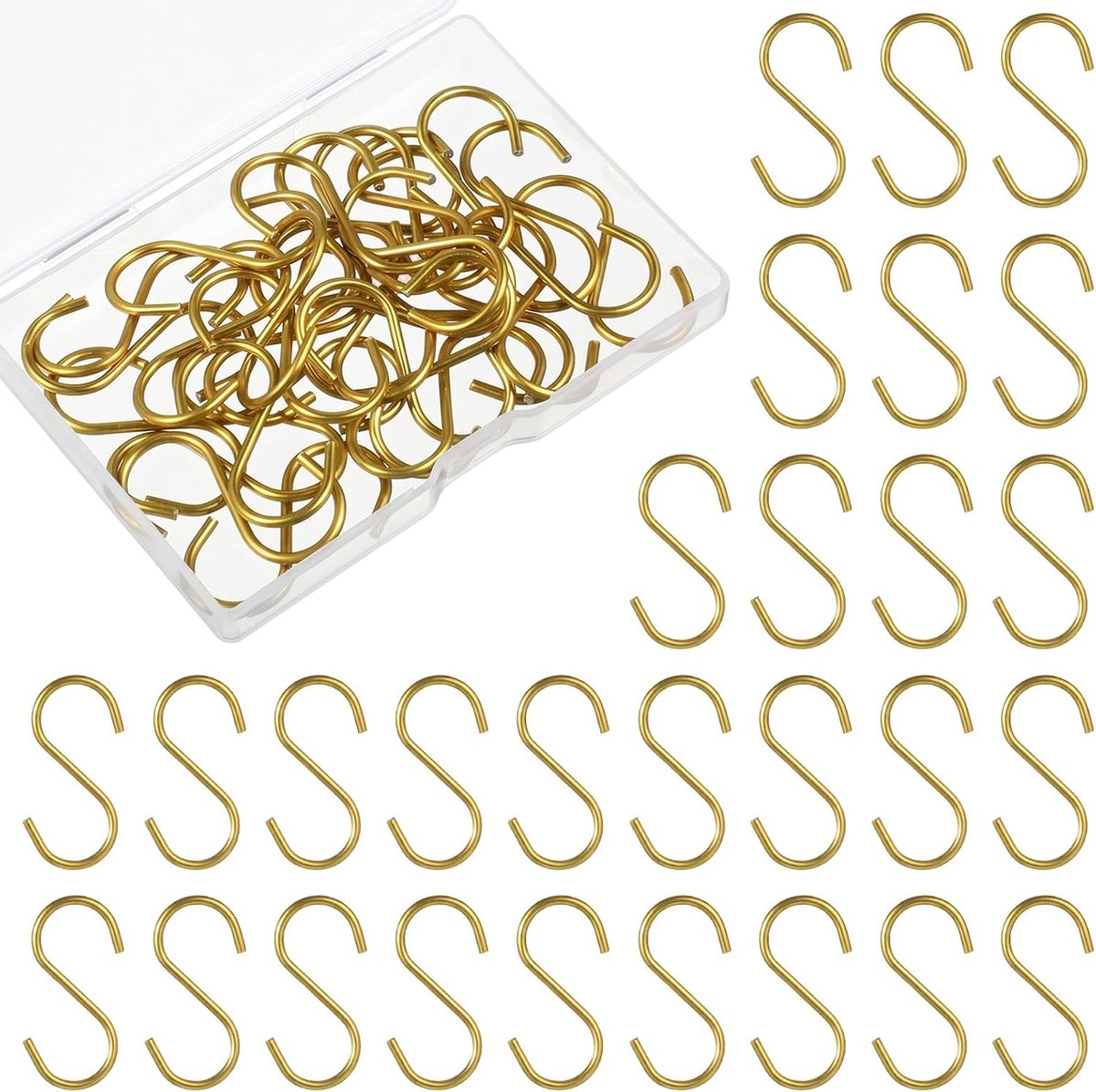 S-haken om op te hangen, 4 cm, mini-roestvrijstalen S-haken om op te hangen, kleine metalen haken voor doe-het-zelf handwerk, sleutelhangers, sieraden, ophangen (goud)