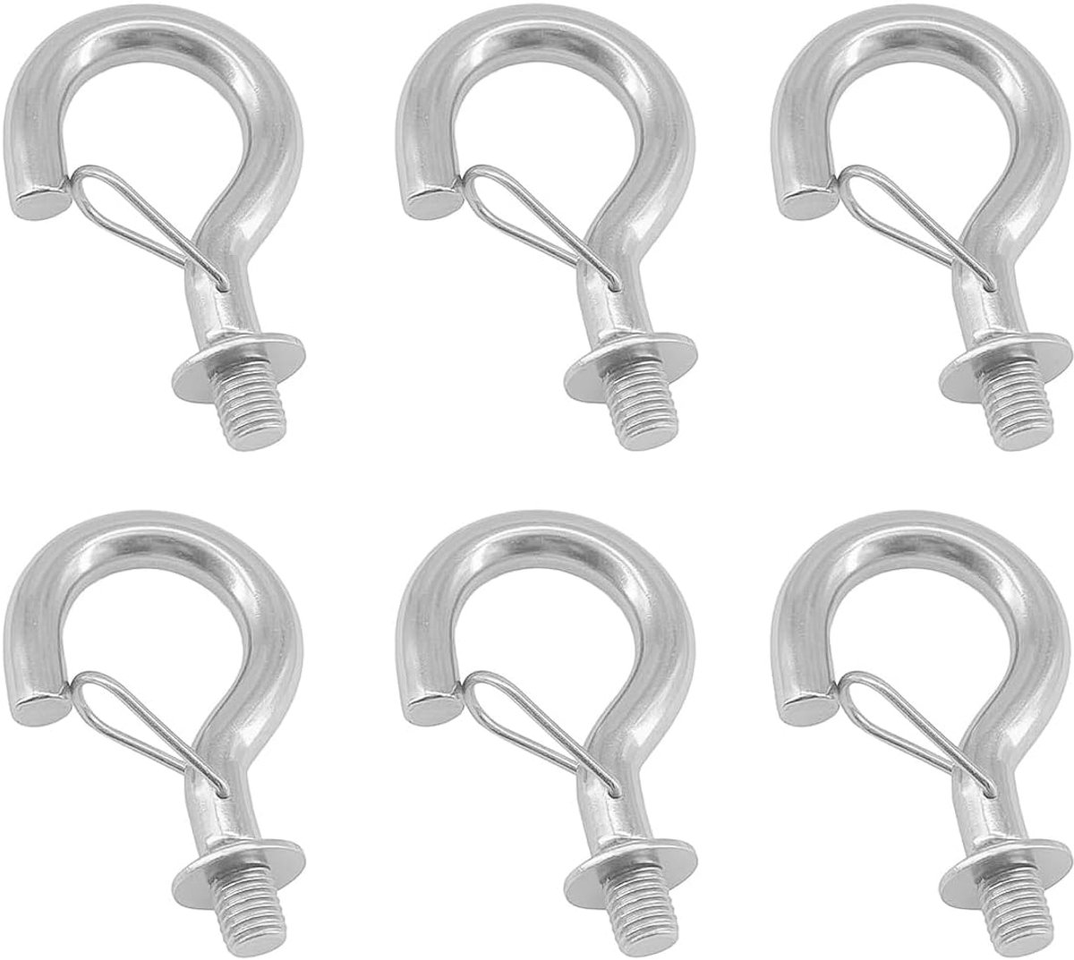 6PCS roestvrij staal vraagteken opknoping haken, M8 schroef haak met veer gesp voor plafond Haning hangmat, zandzak, ketting, luifel