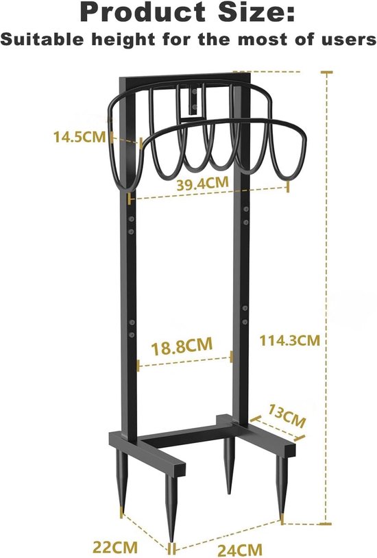 Vrijstaande tuinslanghouder - met 4 verbeterde grondankers, uitneembaar, stabiel metalen frame voor 46m tuinslang, voor tuin, gazon, terras & erf — afbeelding 5