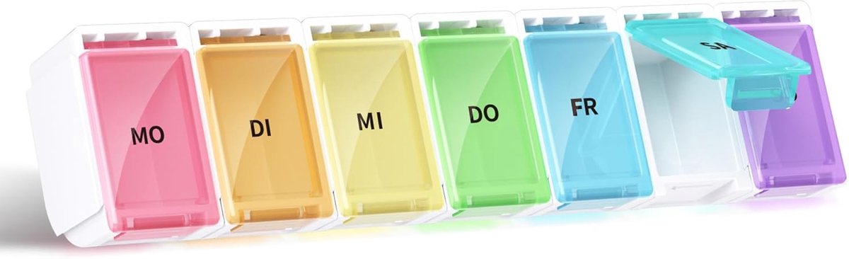 Tablettenbox voor 7 dagen - Kleurige medicijnopbergdoos met 7 compartimenten voor pillen en vitamines