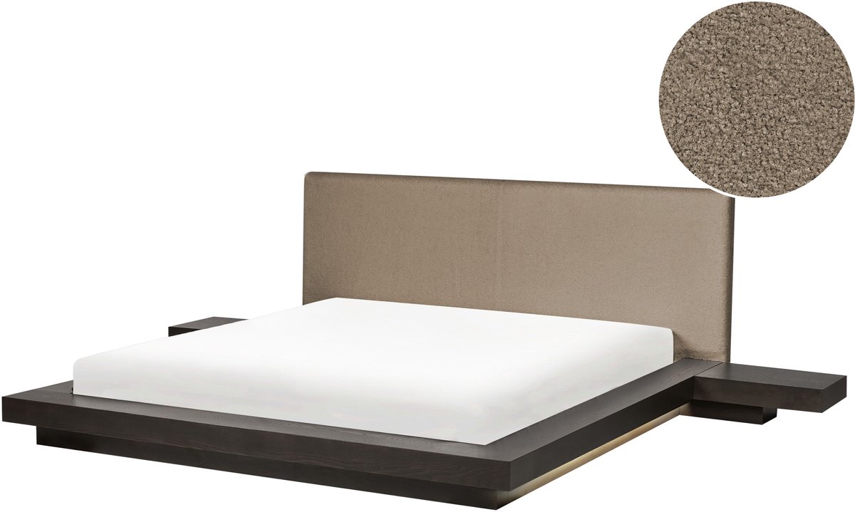 ZEN - Tweepersoonsbed met LED - Donkerbruin/Taupe - 160 x 200 cm - MDF