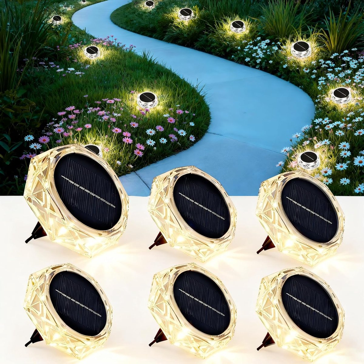 SnelShoppen - 8x Solar Tuinverlichting LED Buitenlampen - Energiezuinig, Automatisch Aan/Uit, 600mAh Batterij, 8-10 Uur Licht, Ideaal voor Tuin, Patio