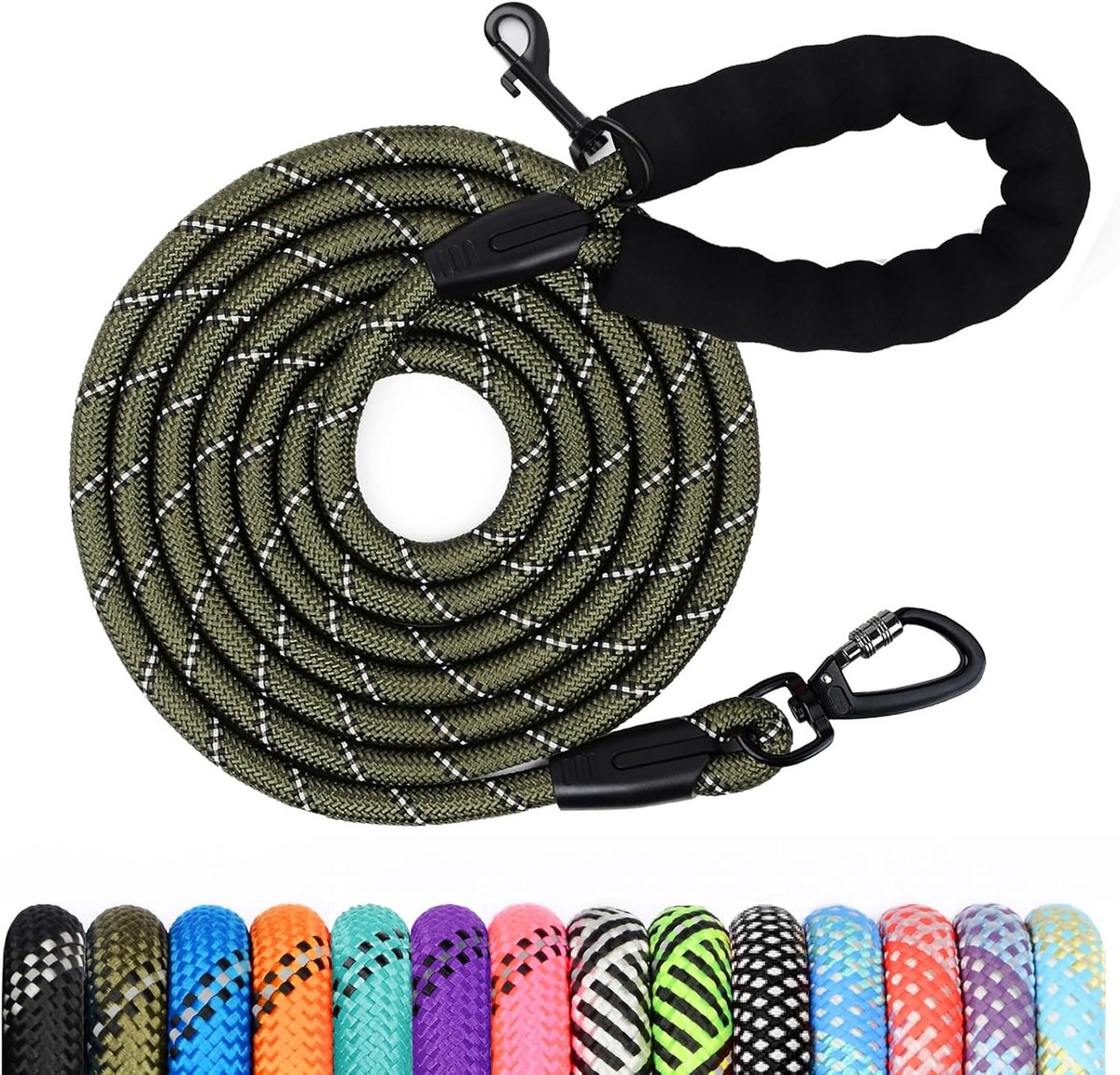 SnelShoppen - Hondenriem 1.2m/1.5m/2m/3m/5m/10m/15m/20m/30m, Lange Leash met Gevoerde Handgreep voor Kleine, Middelgrote en Grote Honden, Diverse Kleu
