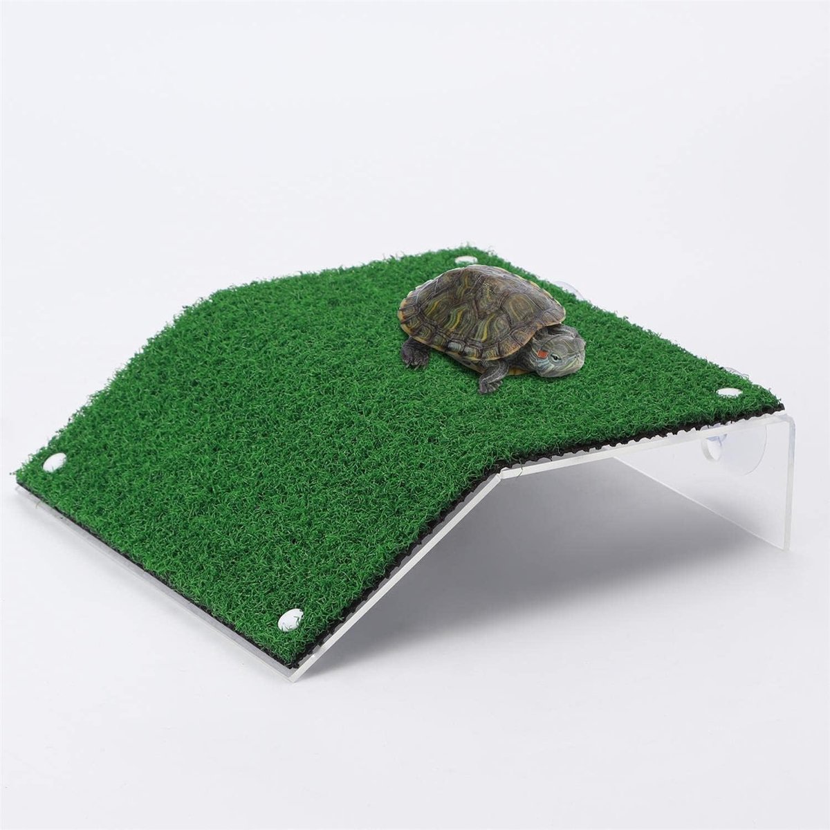 SnelShoppen - Schildpad Basking Platform met Realistische Groene Gras Ladder - Duurzaam en Veilig - 20x10x12cm - Ideaal voor Aquariums en Terrariums