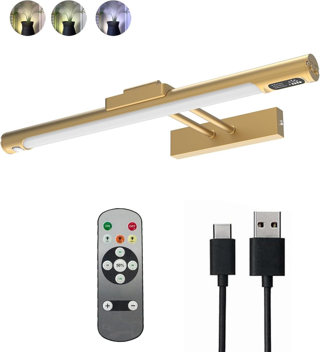 SnelShoppen - Draadloze Kunstverlichting, Batterij Wandlamp met Magneet, LED Schilderijverlichting met 3 Kleuren, Afstandsbediening voor Binnengebruik