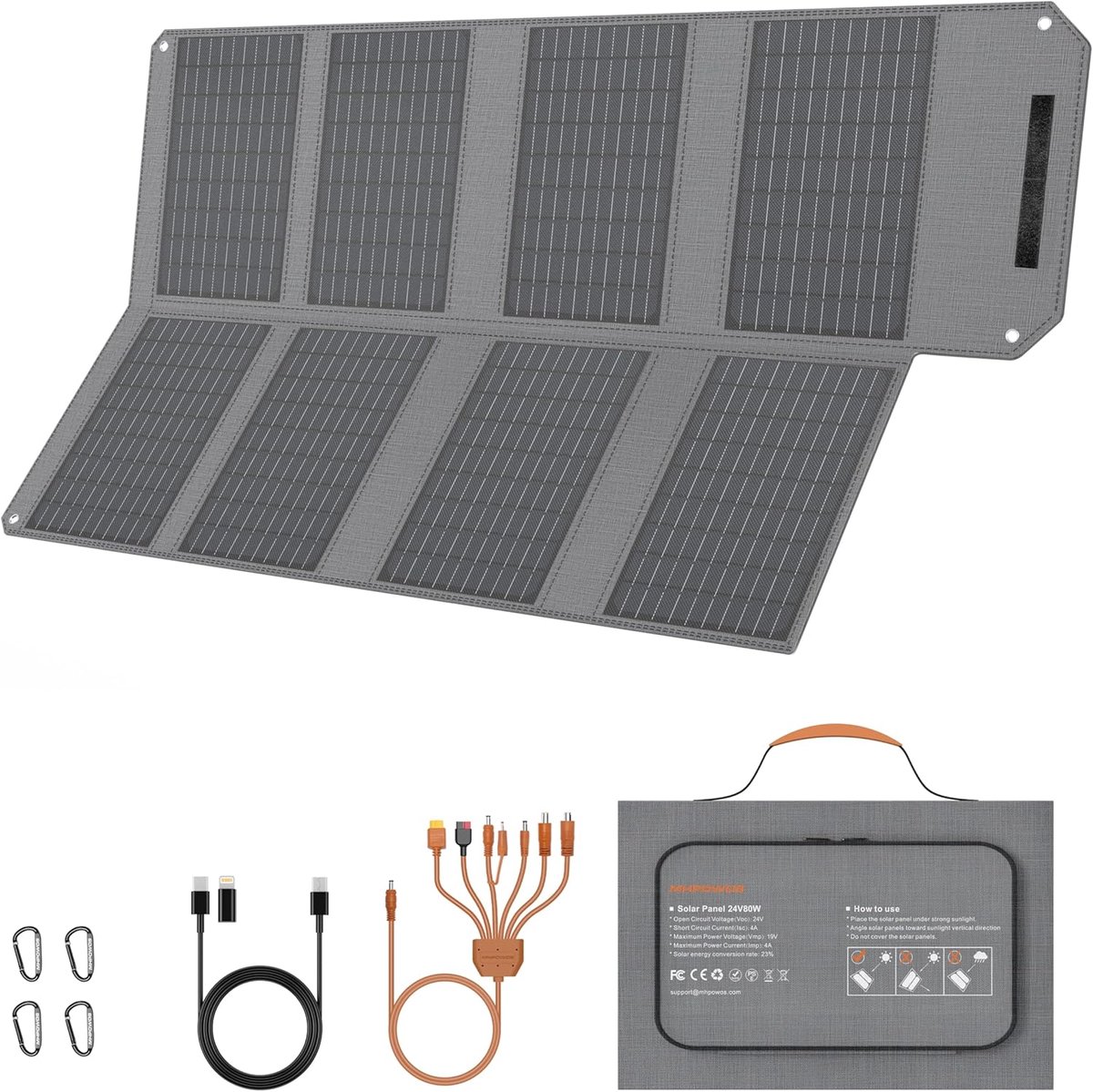 SnelShoppen - 80W Draagbaar Zonnepaneel - Lichtgewicht Zonne-energie Paneel voor Camping, Tuin, Outdoor, Off-grid, Avontuur, Mobiele Oplader, Waterdic