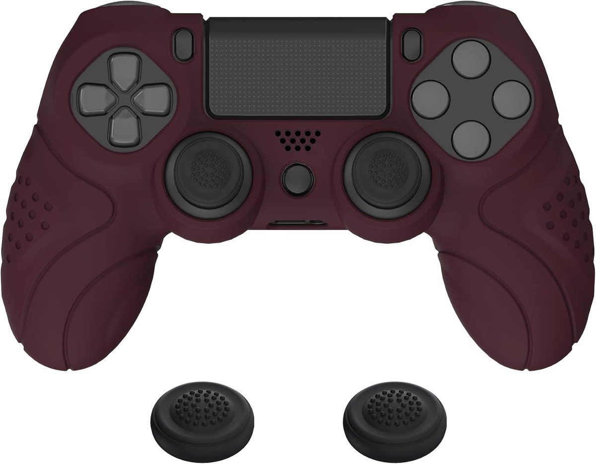 SnelShoppen - PlayVital Anti-slip Silicone Beschermhoes voor PS4 Slim/Pro Controller - Ergonomische Soft Case Skin Cover met Zwarte Joystick Caps - Gu