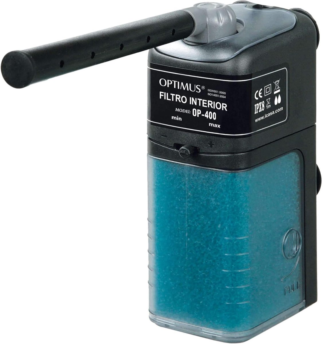SnelShoppen - Optimius 400 Interne Filter voor Aquariums - 400 Liters/uur - Geschikt voor Zoet- en Zoutwater - Perfect voor Thuis en Tuin