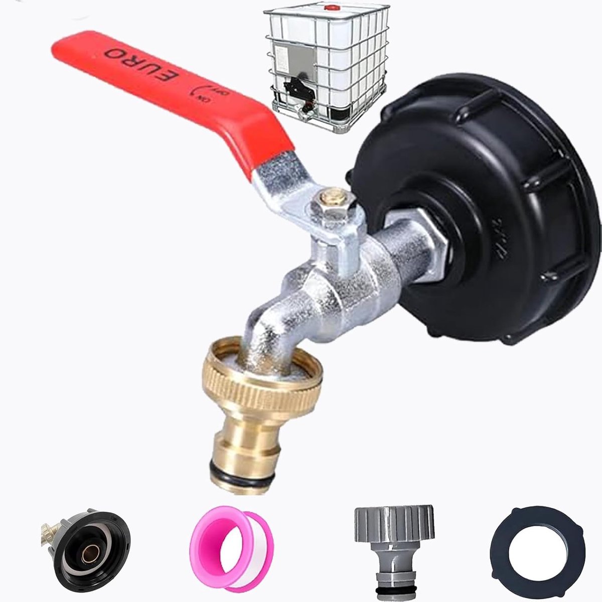 SnelShoppen - IBC Tank Brass Accessories Adapter Valve S60 x 6 - 1000L Water Tank Aansluiting met Kranen en Slangaansluiting voor Regenwater