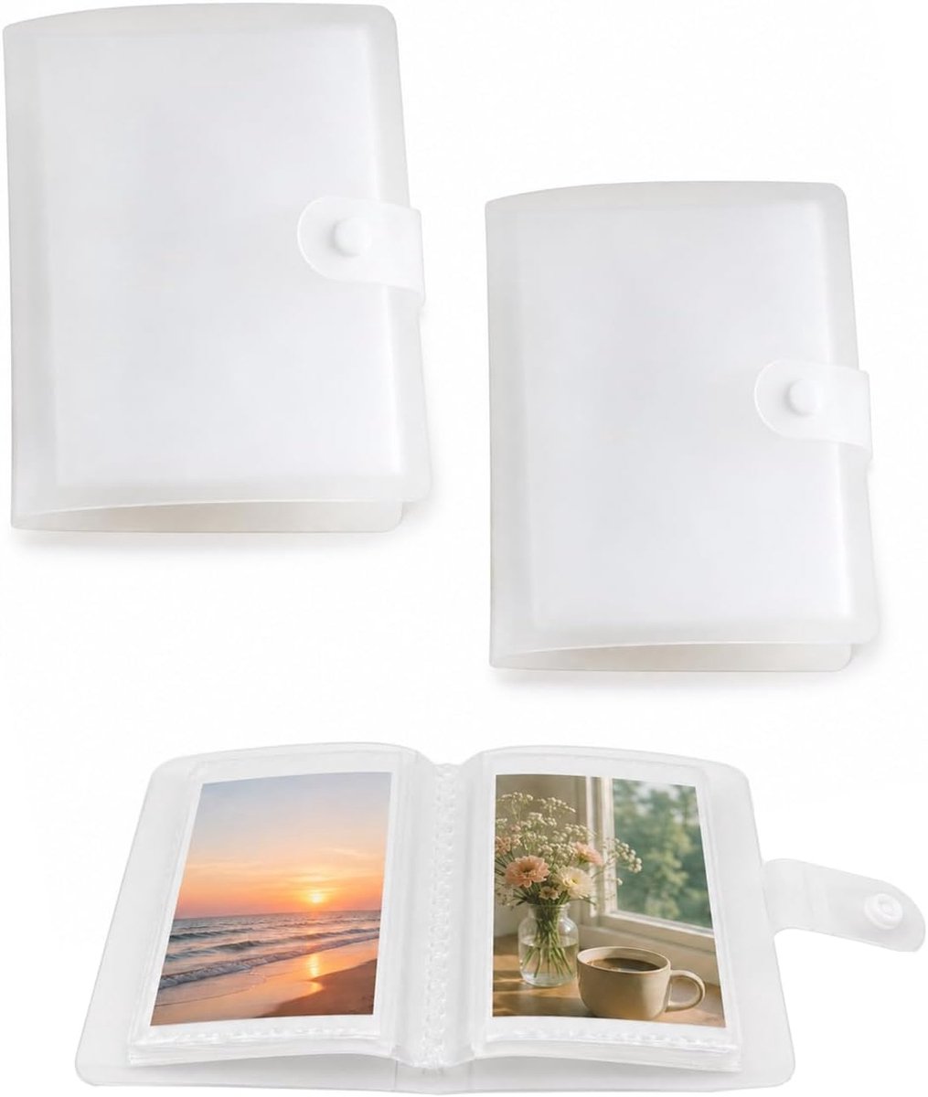 SnelShoppen - 2 Stuks Mini Fotoalbum Boek - 52 Zakken - Grote Capaciteit - Eenvoudige Matte Transparante Cover - Klein Fotoalbum voor 3 Inch Foto's -