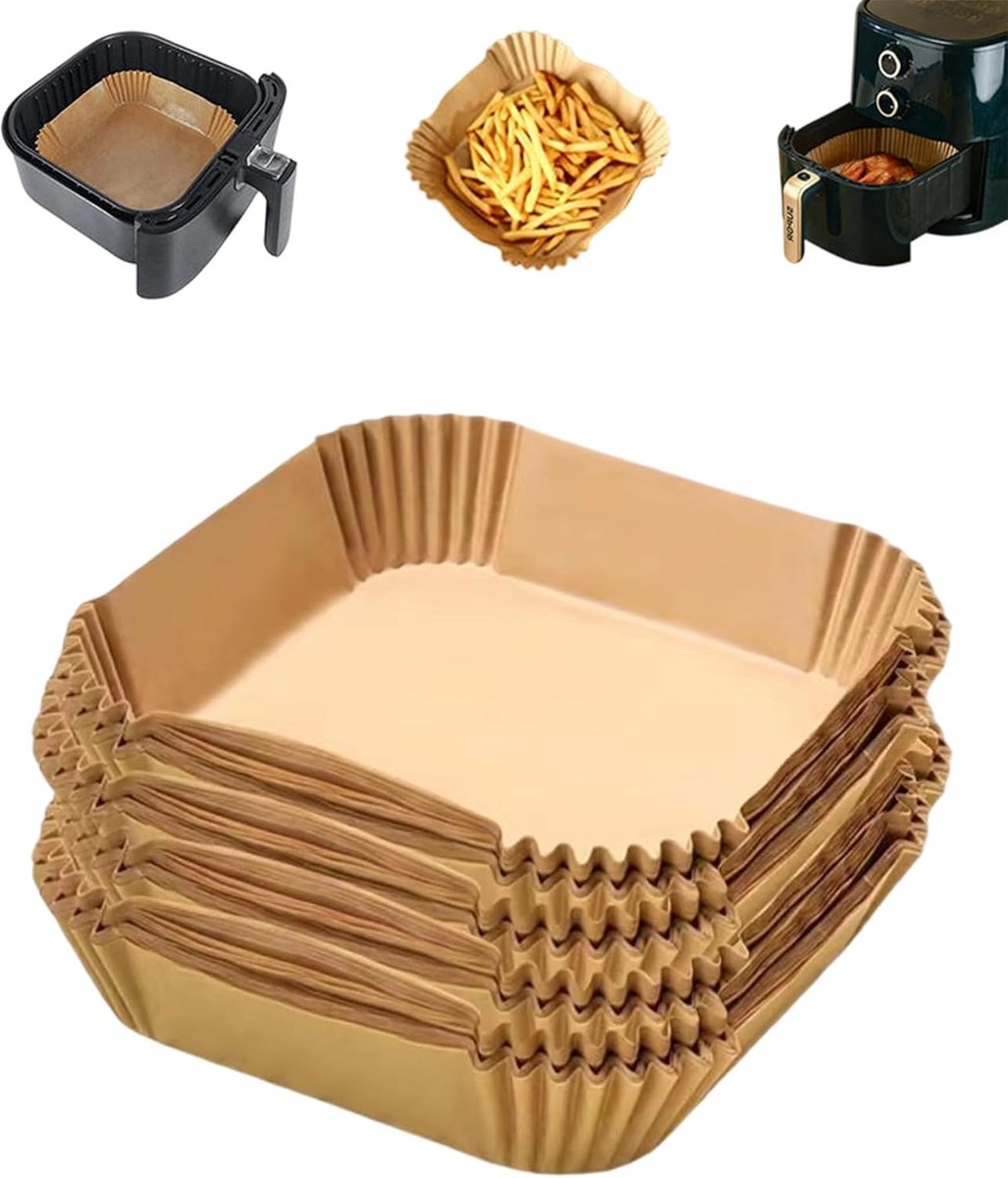 SnelShoppen - Pack van 100 Paper Air Fryer Accessoires 3L - 6L, Non-Stick, Veilig Materiaal, BPA-vrij, Geschikt voor Cosori Turbo Tower Pro en Smart A
