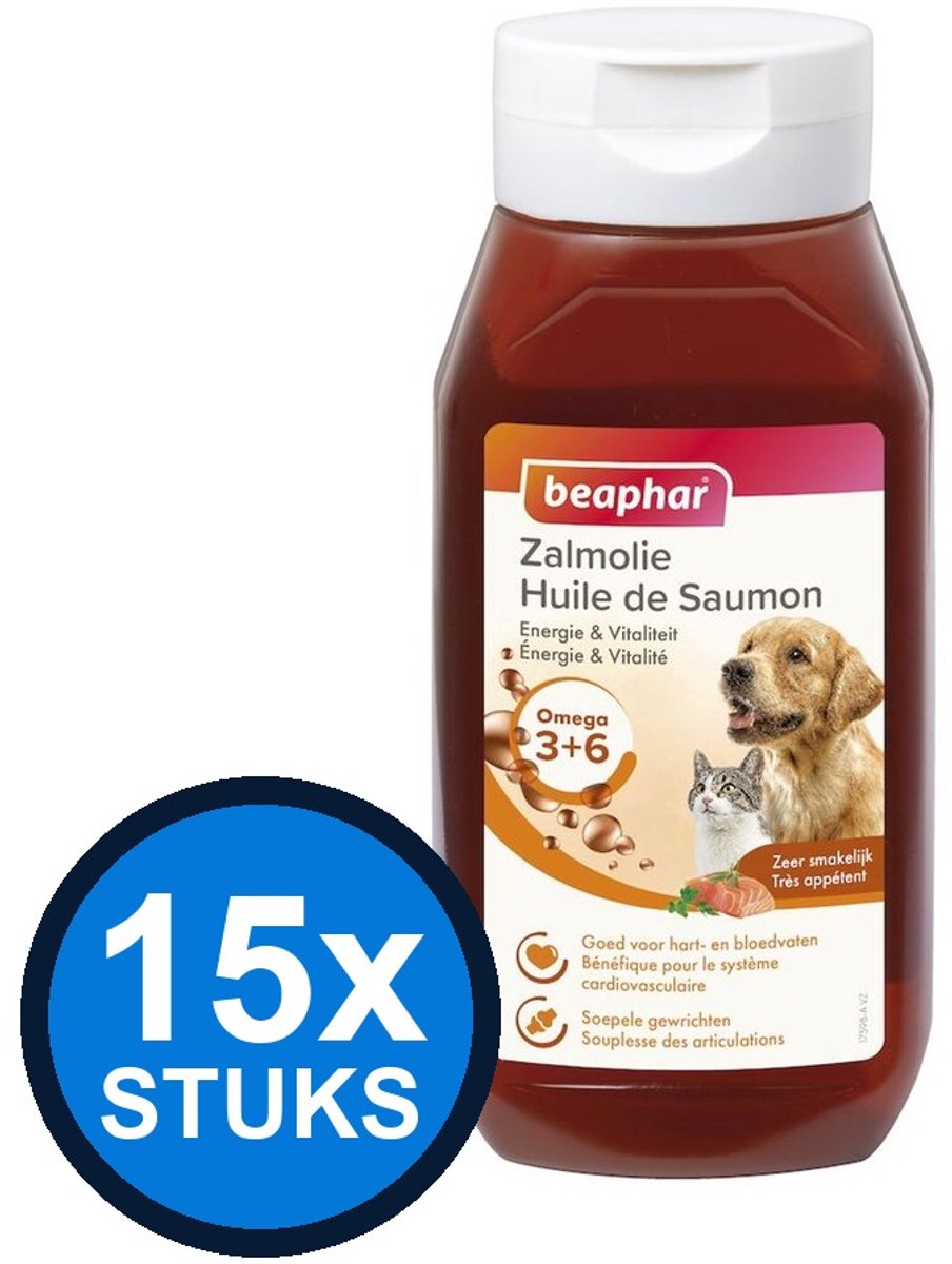 15x Beaphar - Zalmolie omega 3&6 extra energie 430ml