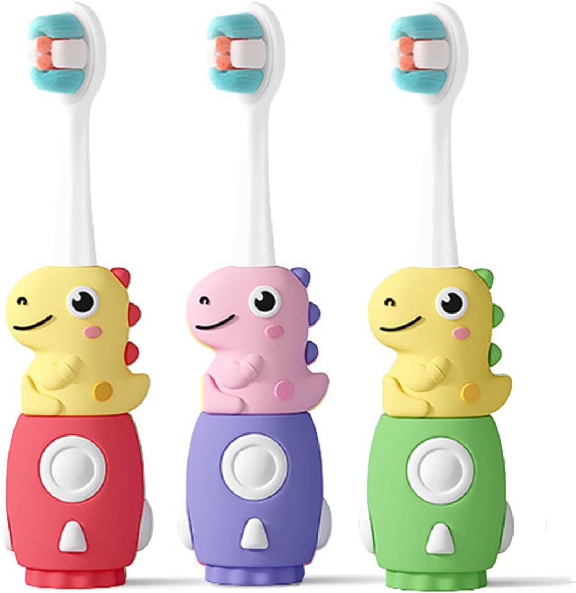 SnelShoppen - Dinosaur Toothbrush voor Kinderen 0-6 Jaar, Ultra-Zachte Haren, Ultrasonische Tandenborstel in Paars, Rood en Blauw, Leuk voor Tandverzo