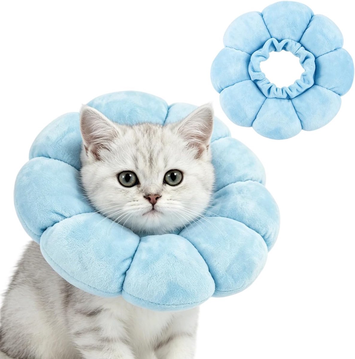 SnelShoppen - Zachte Halsband voor Katten en Kleine Honden M - Blauwe Zonnebloem - Bescherming na Operatie - Lekkage Bescherming - Ideaal voor Wondver