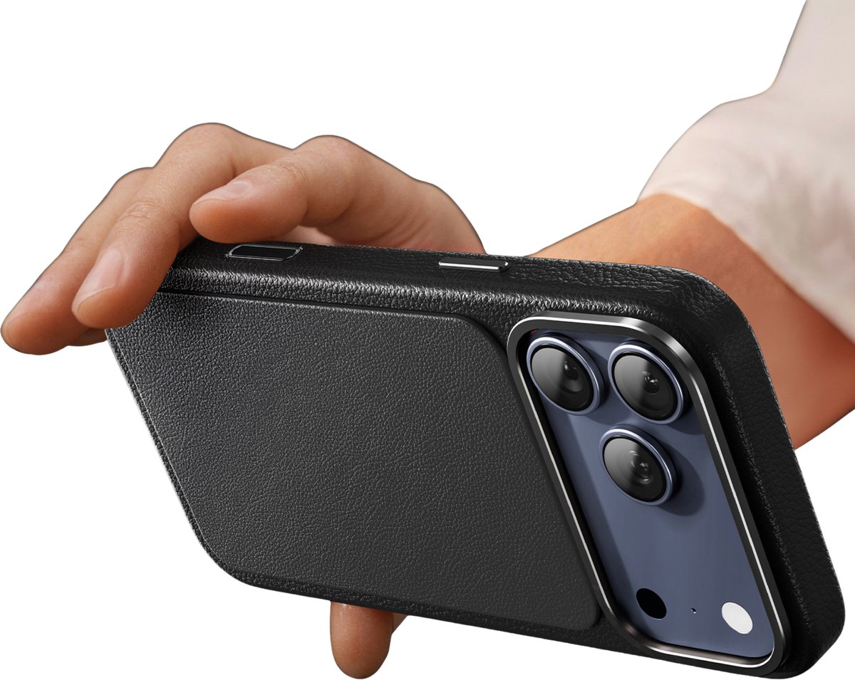 AdroitGoods Luxe telefoonhoes Case Echt Leer - Geschikt voor iPhone 17 Pro & MagSafe - Camera Button – Premium Bescherming & Stijl - Zwart