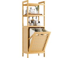 Wasmand Kast - Badkamerkast met 3 Planken - Zwart - Bamboe