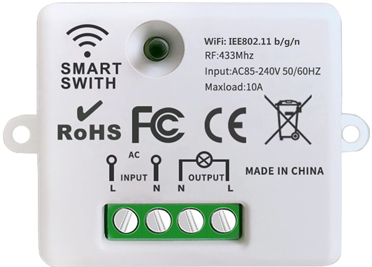 SnelShoppen - Mini Wireless WiFi Switch 2500W 10A RF Relay Smart Control met Tuya App voor Alexa/Google Home - Draadloze Tussenstopper voor Thuisgebru