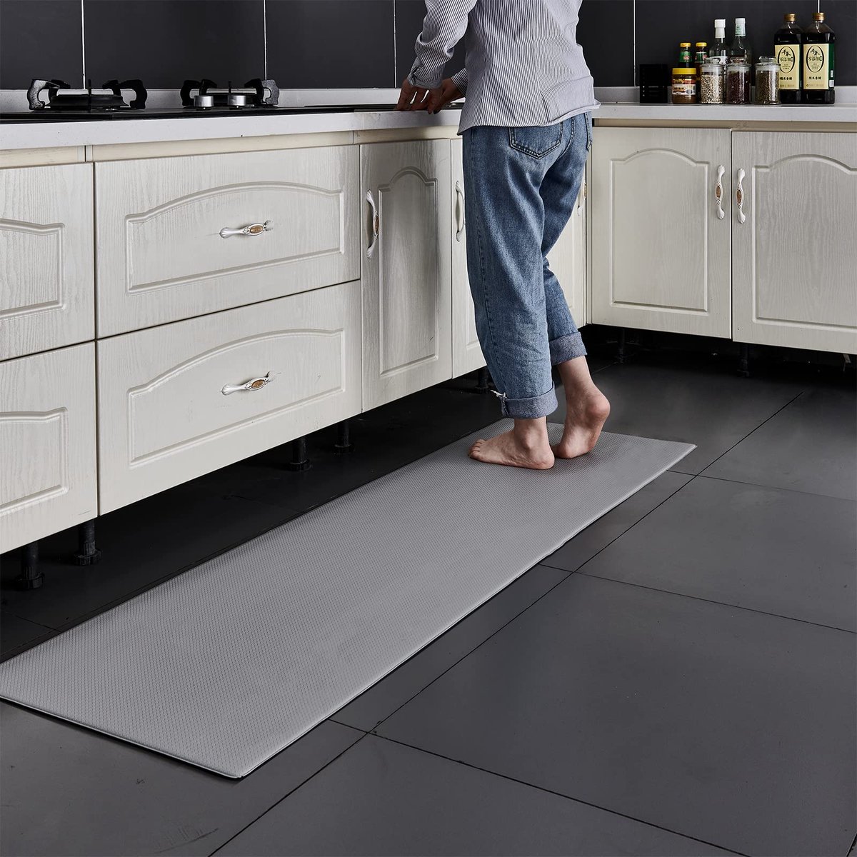 Dailygoods - Keukenmat - Anti-Vermoeidheid - Wasbaar en Oliebestendig - Grijs - Waterdicht - Antislip Keuken- en Eetkamer Tapijt - Geschikt voor Kantoor