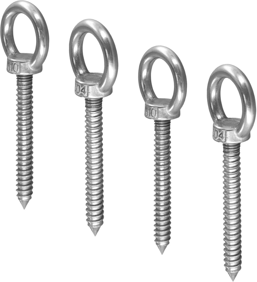 SnelShoppen - 4 stuks Robuuste Schroefhaken met Ogen, Roestvrij Staal M10 x 80 mm, Ringschroeven voor Hangmatten, Schommelstoelen, Jaloezieën, Zilver