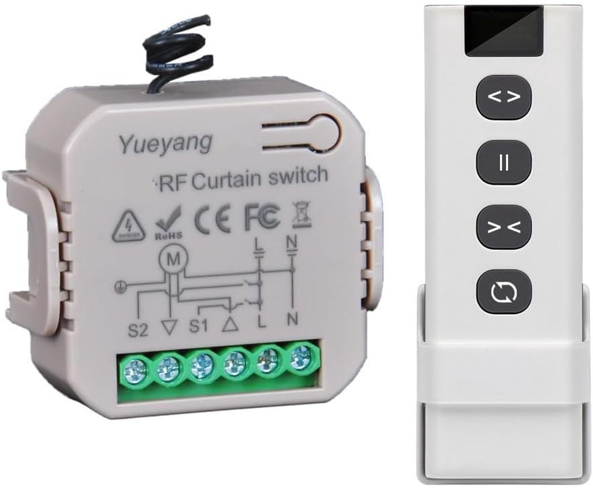 SnelShoppen - Wireless Roller Shutter Control Kit met Afstandsbediening, RF Ontvanger, DIY Installatie voor Gordijnen, Zonneschermen en Rolluiken, Uni
