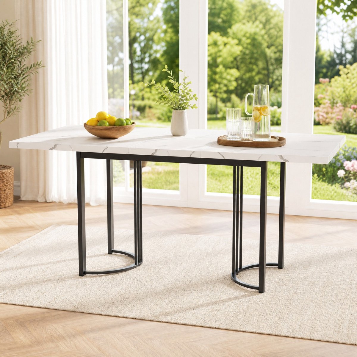 COVREO Eettafel 140-179,5 x 80 x 75,5 cm – wit zwart, MDF en metaal, uitschuifbaar
