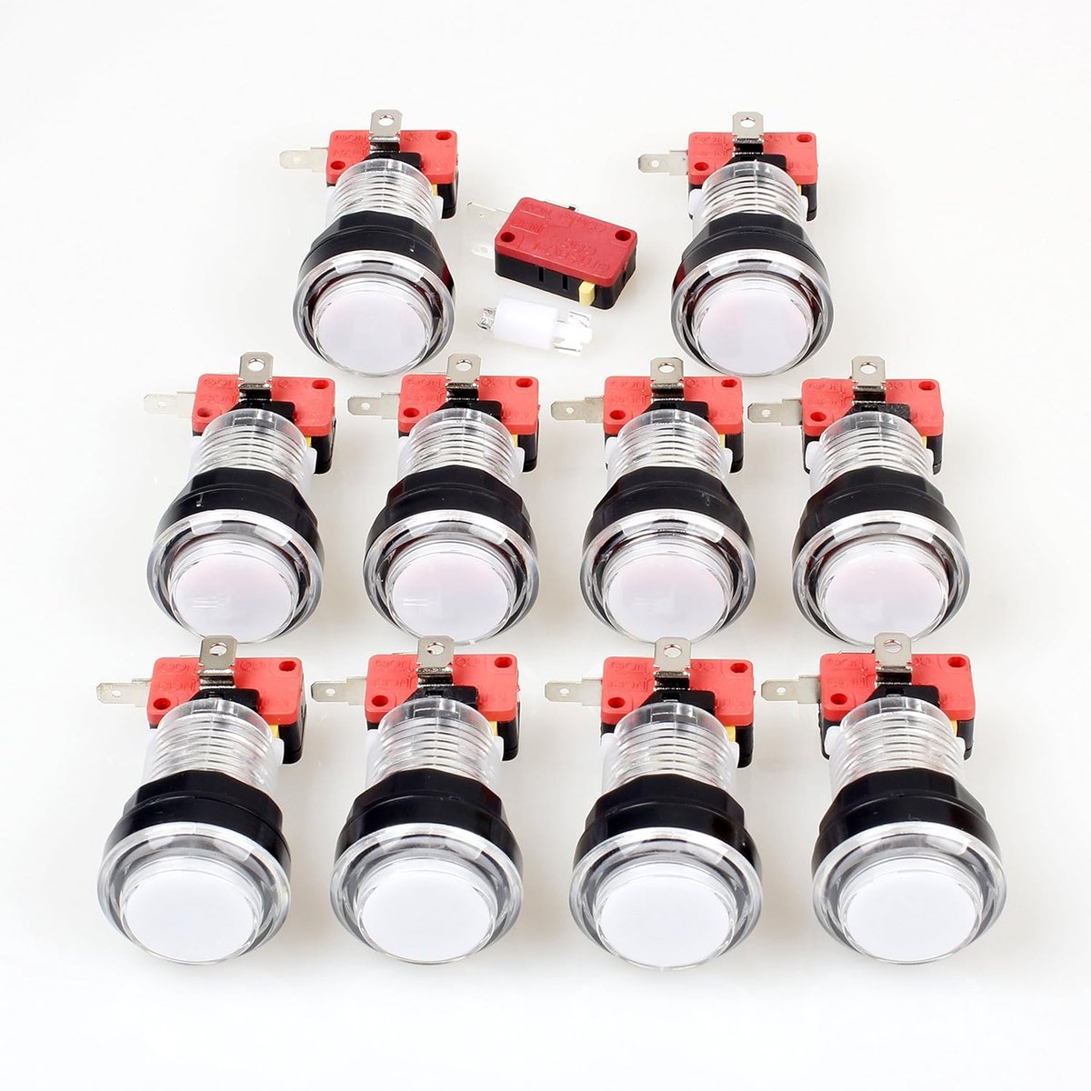 SnelShoppen - 10x Arcade Knoppen 30mm LED Volle Kleur Drukknoppen met Microfoon Schakelaar voor Arcade Machine Mame Jamma PC Games Multicade Wit