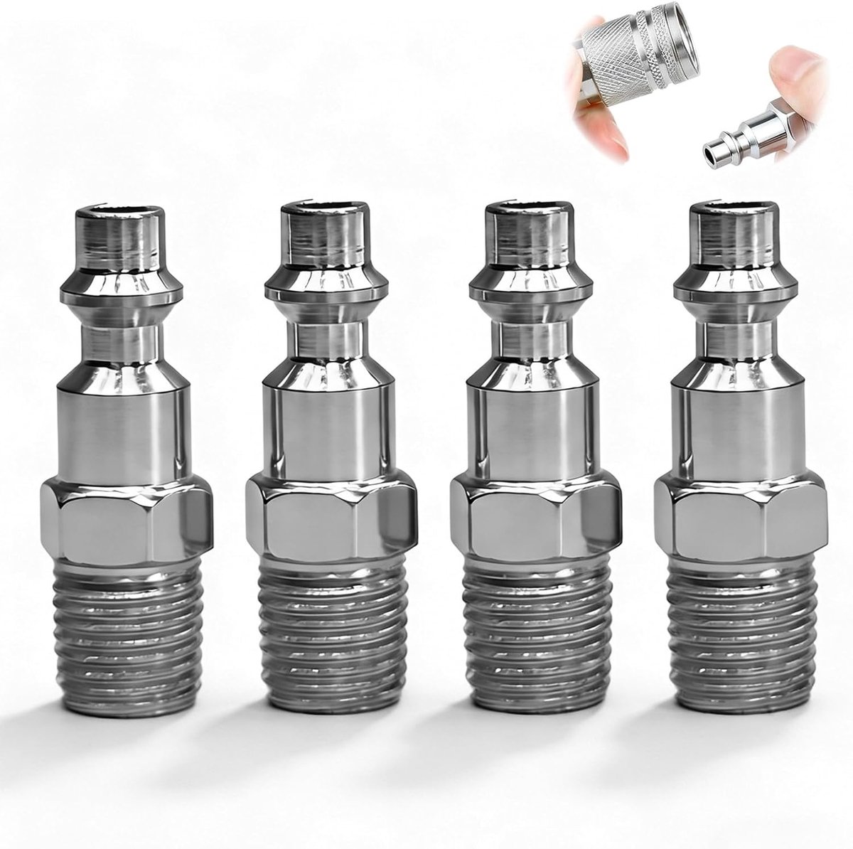 SnelShoppen - 4 Stuks Gecomprimeerde Lucht Couplers 1/4 Inch, Snelle Verbindingsstukken, Mannelijk Draad, Hoge Druk voor Compressoren en Pneumatische