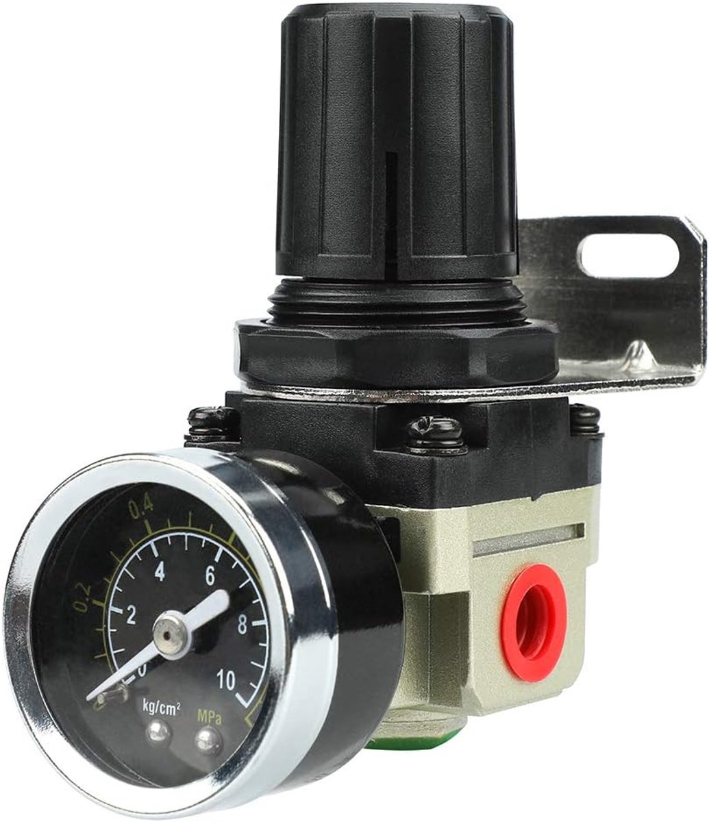 SnelShoppen - Pressure reducer Pressure regulator voor compressortool, 1/4 inch, 0-10 bar drukmeter, 550 l/min luchtstroom, sterke verbinding, duurzaa