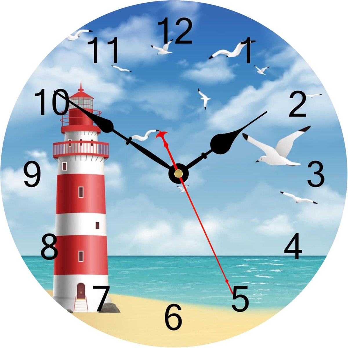 SnelShoppen - 20cm Wandklok Zeemeeuwen Stille Klok Nautisch Hout Decoratie voor Keuken, Slaapkamer, Woonkamer, Badkamer - Marine Stijl