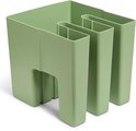 Olijfgroene plantenbak met drie vakken en een uitsparing voor bevestiging.
