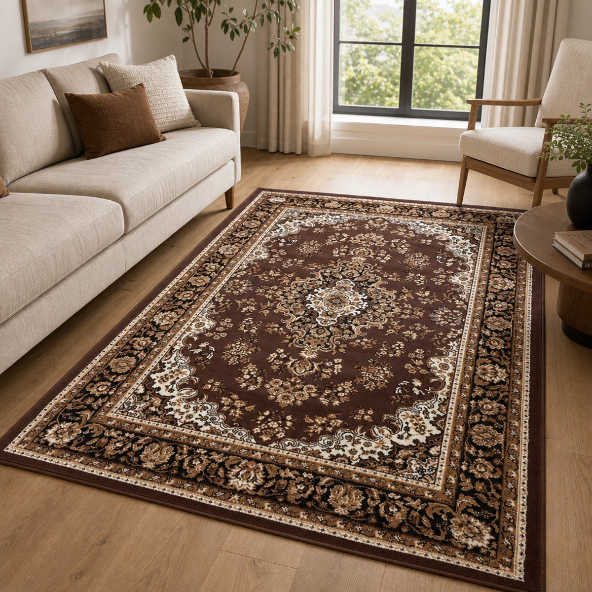 Muratap Nain Klassiek Vintage Oosters Vloerkleed Medaillon Bruin- 140x200 CM