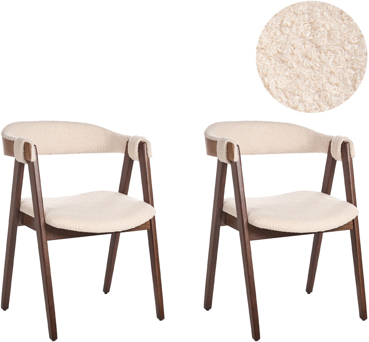 Beliani DAY - Eetkamerstoel set van 2 - Donkerhout/Lichtbeige - Bouclé