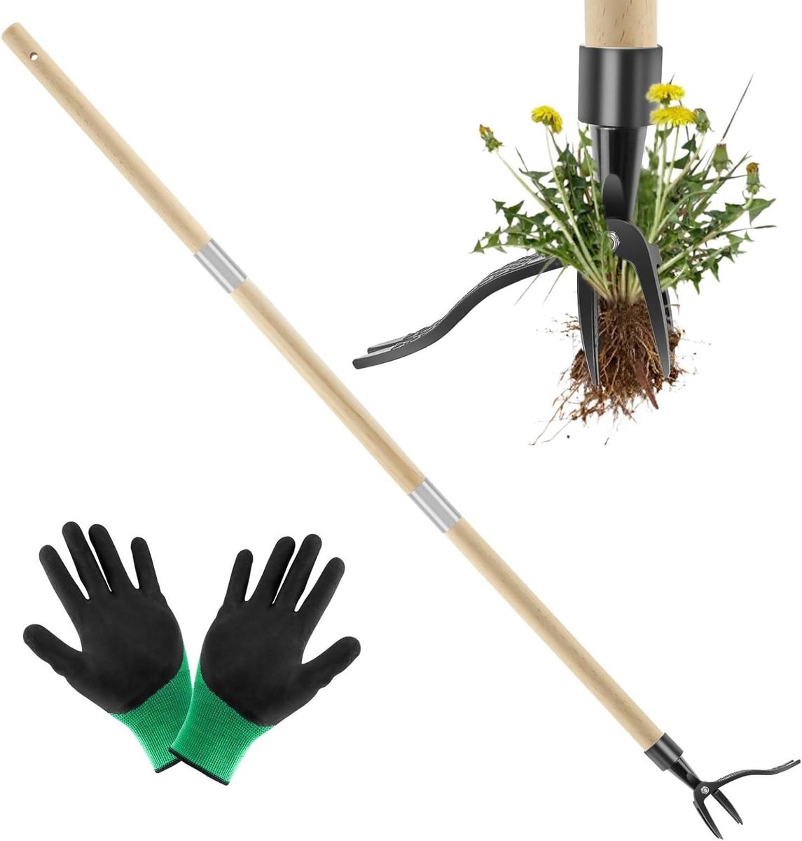 Onkruidverwijderaar Lange steel - Tuin gereedschap - Onkruid wieden - Staand werken - 110 cm - Houtkleurig