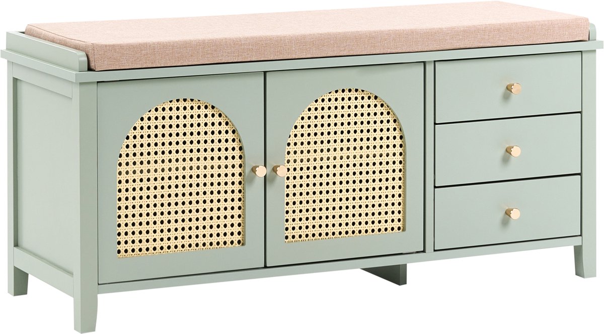 BENDIGO - Schoenenbankje - Mintgroen - MDF/Kunstrotan