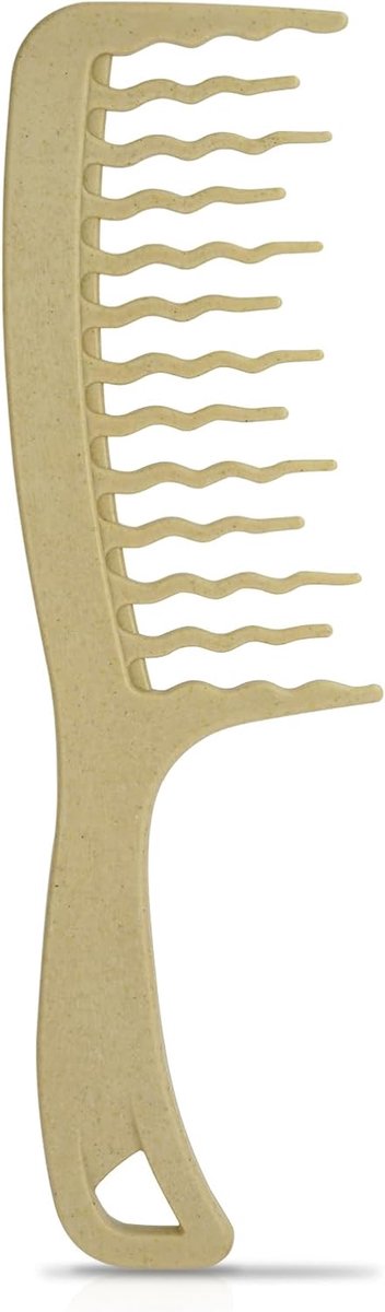 Krulkam Brede Tanden - Ontwarrende Borstel - Krullen Stylen - Ergonomische Handgreep - 24.7 x 7.3 cm - Aardgeel